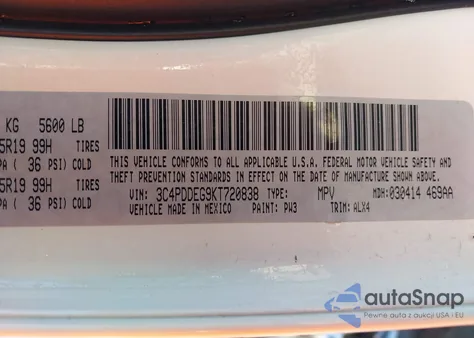 2019 Dodge Journey Gt Awd из США, поврежденный, VIN 3C4PDDEG9KT720838